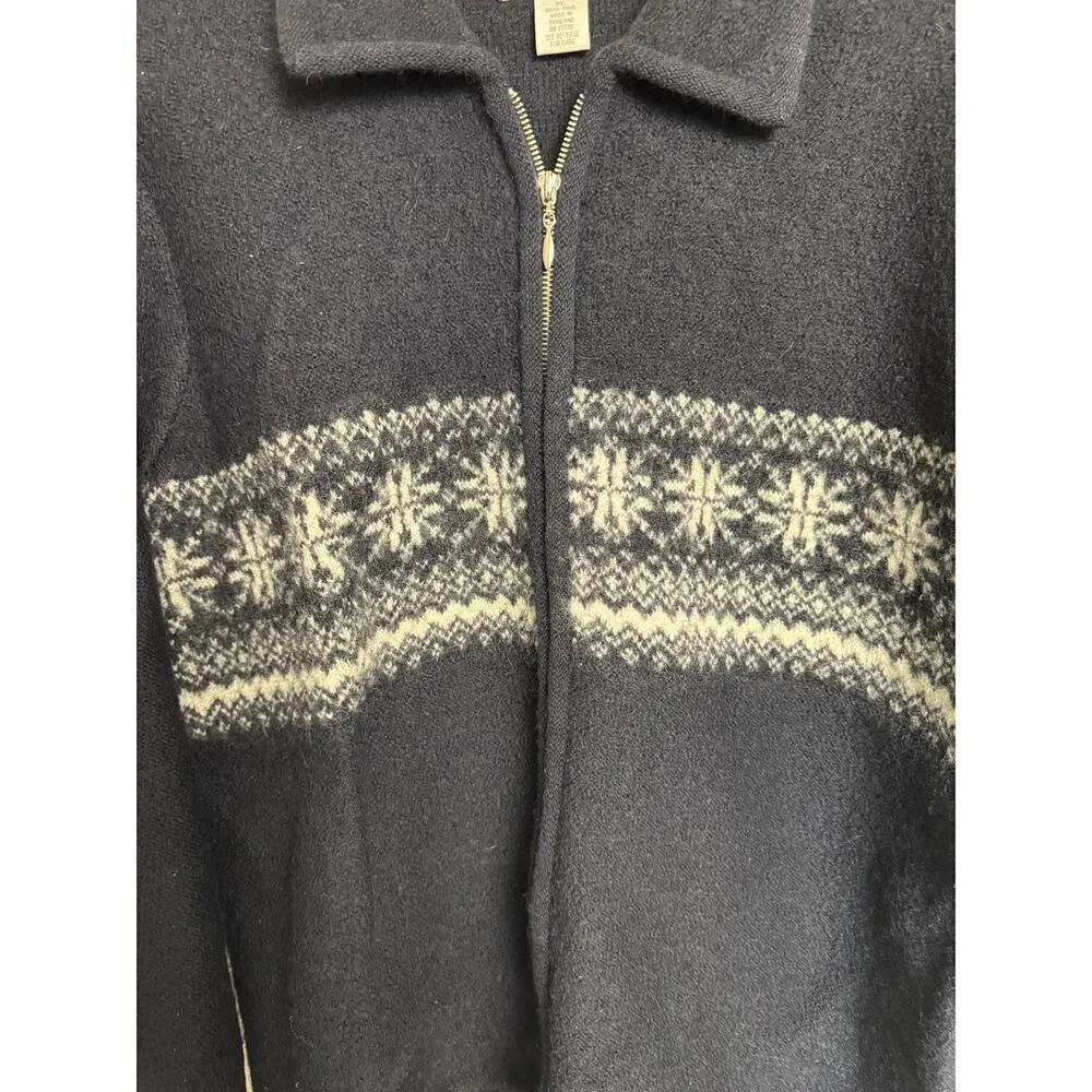 Vintage Cherokee 100% Wool Fair Isle Full Zip Classic Men’s Size XL Dark Navy